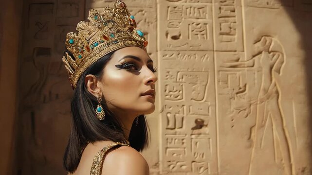Woman Wearing Egyptian Crown and Jewelry.