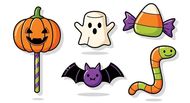 Halloween candy and spooky creatures are displayed together on a table indoors.