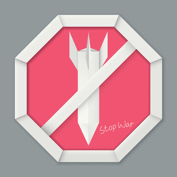 Stop War signage from origami paper isolated on gray background