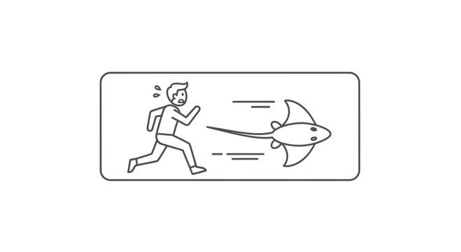 Man Running Away From Stingray, Fear, Danger, Ocean Threat