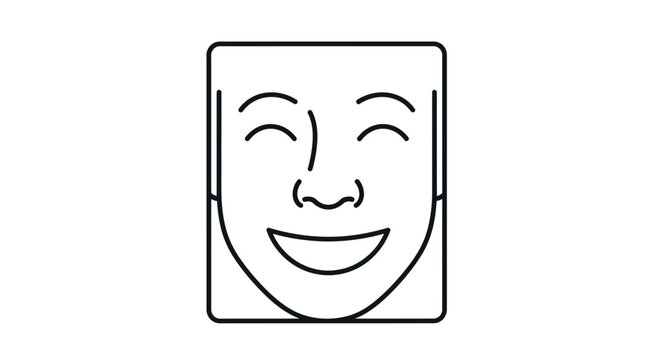 Happy Face Icon, Joyful Expression, Simple Line Art, Positive Emotion