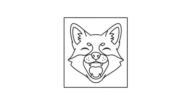 Happy Fox Face Outline, Joyful Animal Illustration, Line Art