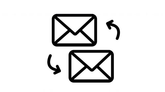 Email Exchange and Communication Animation Icon, Two Envelopes with Transfer Arrows Loop, Digital Correspondence Motion Graphic with Alpha Channel, Messaging and Contact System Outline Video