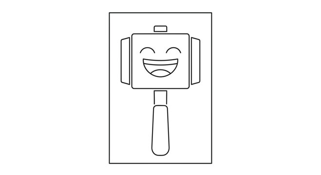 Happy Selfie Stick Icon with Smiling Face, Vector Illustration