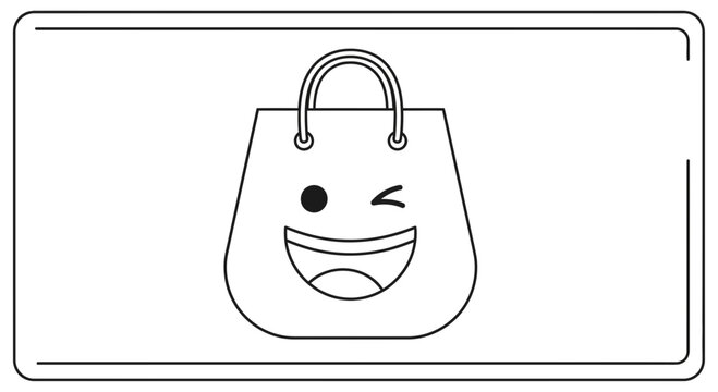 Happy Shopping Bag Emoji Icon with Winking Face, Vector Illustration