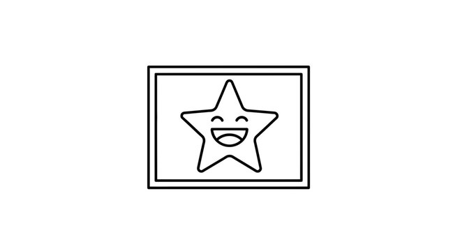 Happy Star Icon with Smiling Face in Frame, Vector Illustration