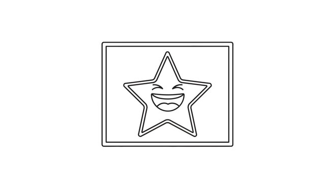 Happy Star Emoji Cartoon Character, Outline Drawing, Vector Illustration