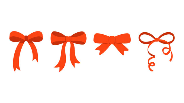 Three stylized orange decorative bows with a curly bow variation Vector