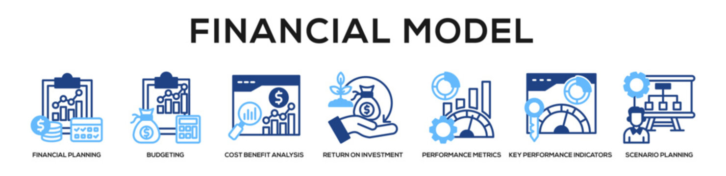 Glyphcolor - Financial Model web banner icon vector illustration concept