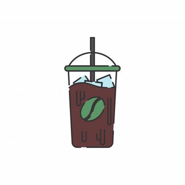 Iced Coffee Illustration animation with bright colour palette in flat design style Ideal for caf&eacute; branding, menus, and coffee-themed designs. Alpha Channel