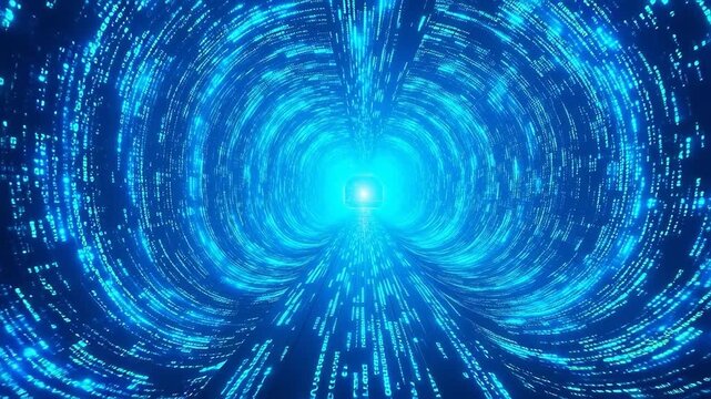 Blue digital tunnel with binary code for Digital Transformation and Cyber Infrastructure