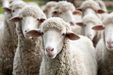 Obraz premium Flock of sheep grazing in a green pasture