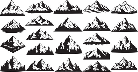 Obraz premium Collection of various mountain silhouettes in black and white