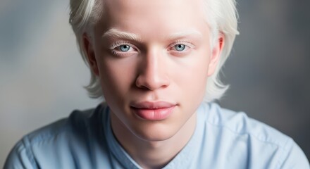 Naklejka premium Portrait of a young person with albinism looking directly into the camera.