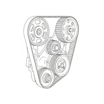 Serpentine belt tensioner assembly closeup.