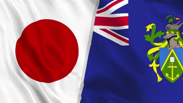 Japan and Pitcairn Islands Flag Waving Animation Seamless Loop