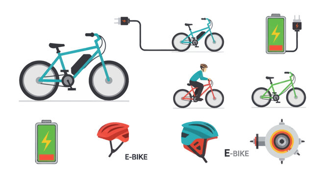 Electric Bike Set: E-bike, Charging Battery, Rider, Helmets, Motor