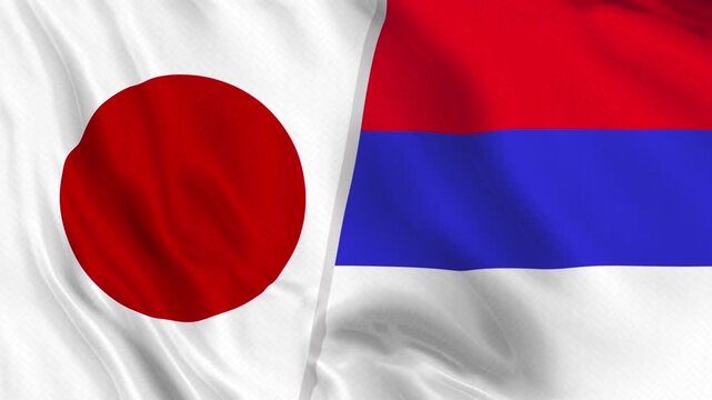 Japan and Republika Srpska Flag Waving Animation Seamless Loop