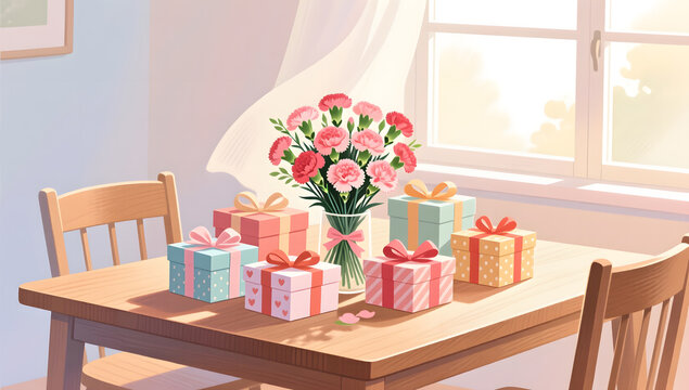 Mothers Day grateful carnations and gift box art