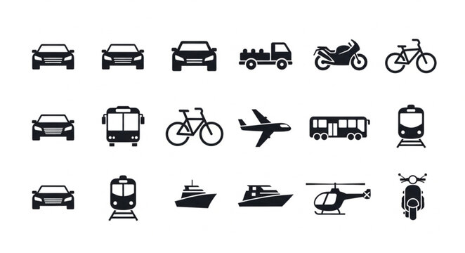 Collection of various transportation vehicle icons.