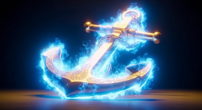 Glowing Anchor with Electric Blue Light.