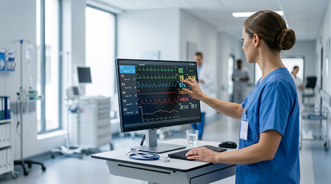 Analyse m&eacute;dicale sur &eacute;cran dans un h&ocirc;pital