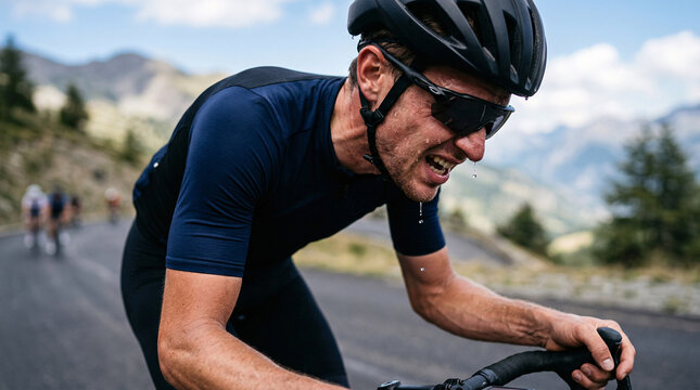 Cycliste en plein effort sur route