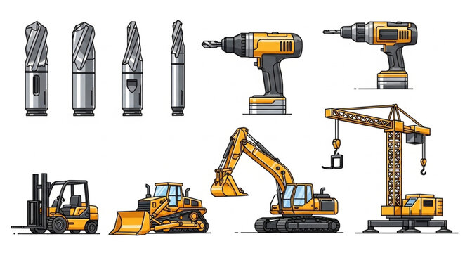 Collection of construction and industrial tools and machinery.