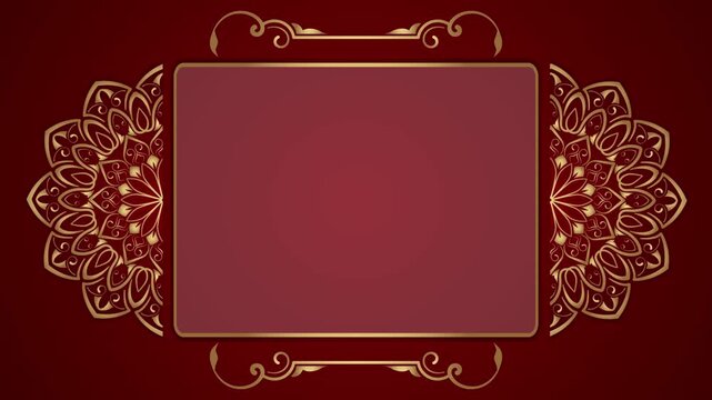 Animated red background of rotating mandala, with beautiful borders