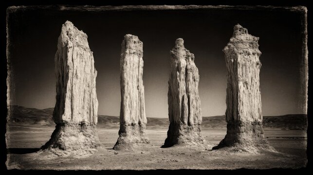 Ancient Petrified Trees Turned to Stone Stand Tall in Arid Desert Landscape