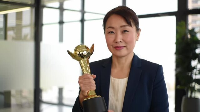 Woman Holding Award Trophy.