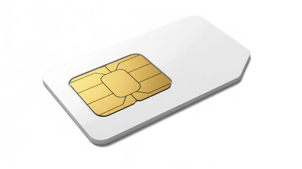 Single mobile phone sim card with gold chip isolated on a clean white background, for technology © Kamrul