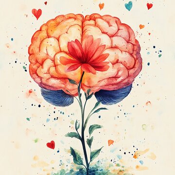 A vibrant brain illustration intertwined with flowers, symbolizing creativity and emotional intelligence.