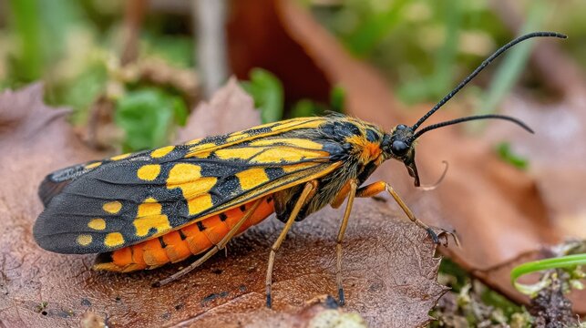Exotic Scorpionfly with Striking Appendage Resting on a Dry Leaf in its Natural Forest Habitat