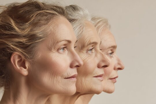multi age female faces lineup, beauty aging concept