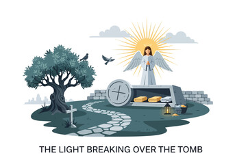 Fototapeta premium The Glorious Resurrection of Christ An Angelic Scene at the Tomb with Radiant Sunlight