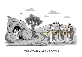 Fototapeta premium The Women at the Dawn A Vector Illustration Depicting the Resurrection Scene