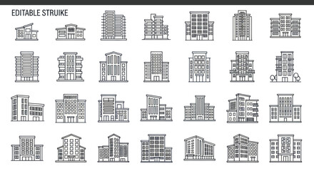 Collection of Modern Office Buildings and Architecture Icons © Abang