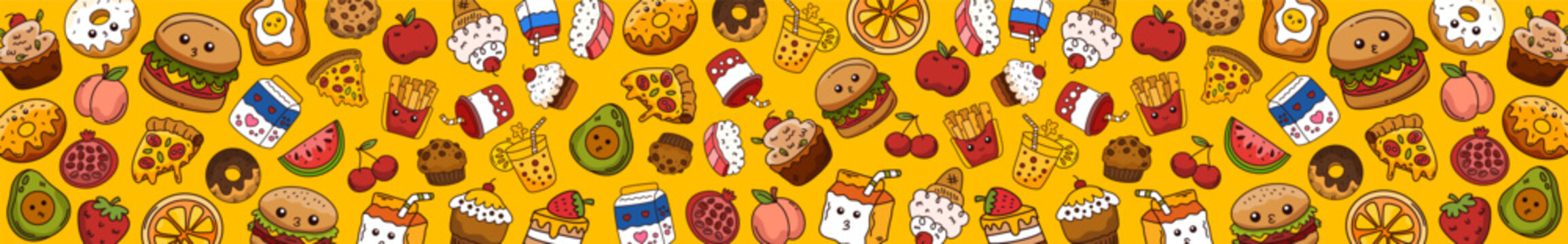 various fast food and snack pattern horizontal border for restaurant website header