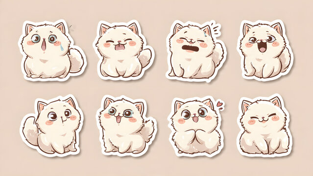 Cute cartoon cat stickers with various adorable expressions