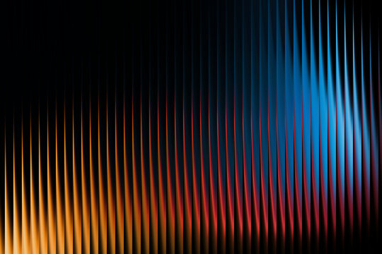 Abstract parallel lines illuminated with warm orange to cool blue gradients creating a dramatic futuristic background