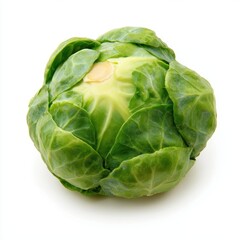 Fototapeta premium Lush fresh green Brussels sprout with an inner yellowish core isolated on white
