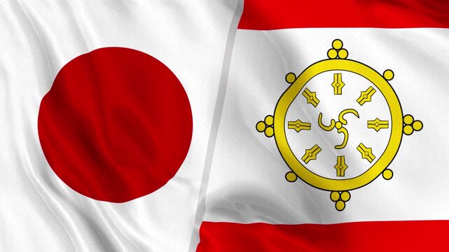 Japan and Sikkim Flag Waving Animation Seamless Loop