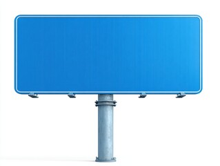 Obraz premium Large blank blue rectangular road sign on a metal post against a white background