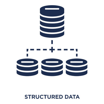 Structured data organization database schema illustration with connected disks icon