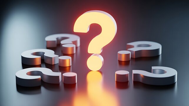 Question mark, glowing query symbol, puzzled expression, uncertainty concept, 3D letters