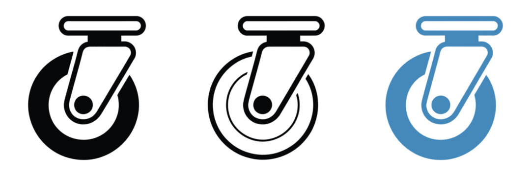 Modern caster wheel icon vector showing smooth mobility, cart trolley design, and wheel symbol isolated on white background for web, mobile, and product design concept.