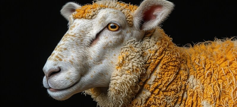 Close-Up of a Golden Sheep with Textured Wool
