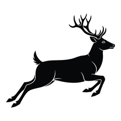 Fototapeta premium Black silhouette of a running deer with large antlers in motion icon