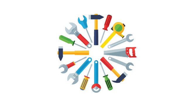Circle of Tools Illustration A Collection of Hardware and Repair Equipment for DIY Projects and Professional Use